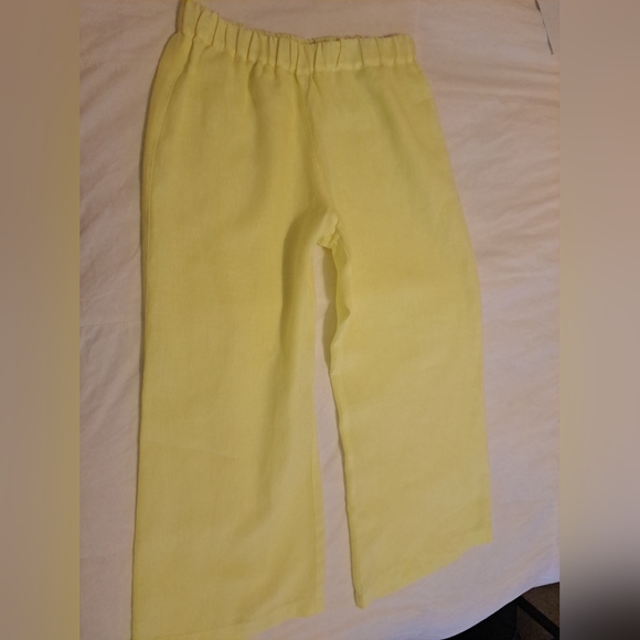 120% Lino Wide-Leg High-Waisted Linen Pants Pull On Elastic XL Pale Yellow EUC